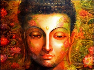 仏教徒 Painting - ピンクの花の仏頭装飾仏教